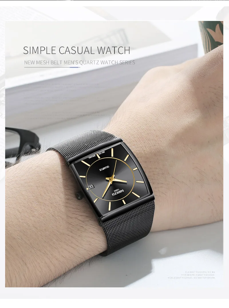Factory Direct Sales Luxury Luminous Men's Waterproof Watch NIBOSI Quartz European Style Unique New Square Stainless Steel Watch (3)