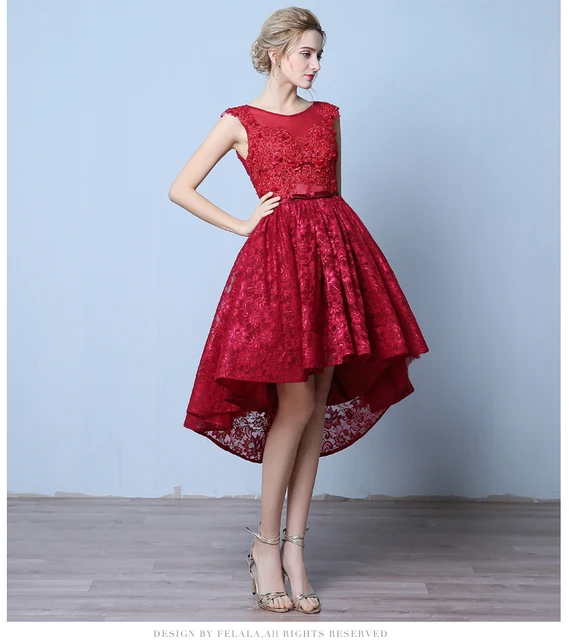 Dark Red High Low Lace Cocktail Dresses 2017 robe de cocktail Beaded ...