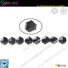 AAA Top Quality 5301 Contas Bicone talão 144 pçs/lote 8mm Preto Grânulo De Cristal Soltas Spacer Beads fit Fazer Jóias DIY
