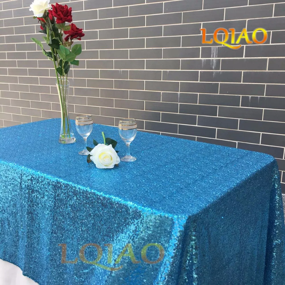 

LQIAO 120cmX400cm Elegant Turquoise Sequin Fabric Tablecloth for Wedding/Party/Christmas/Cake/Home Decor Table Cloth Overlay