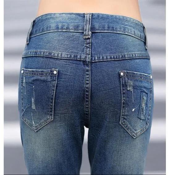 Летние новые женские рваные джинсы брюки плюс размер 25-32 горячие бойфренды стрейч джинсы длиной до икры женские хип-хоп брюки Lo