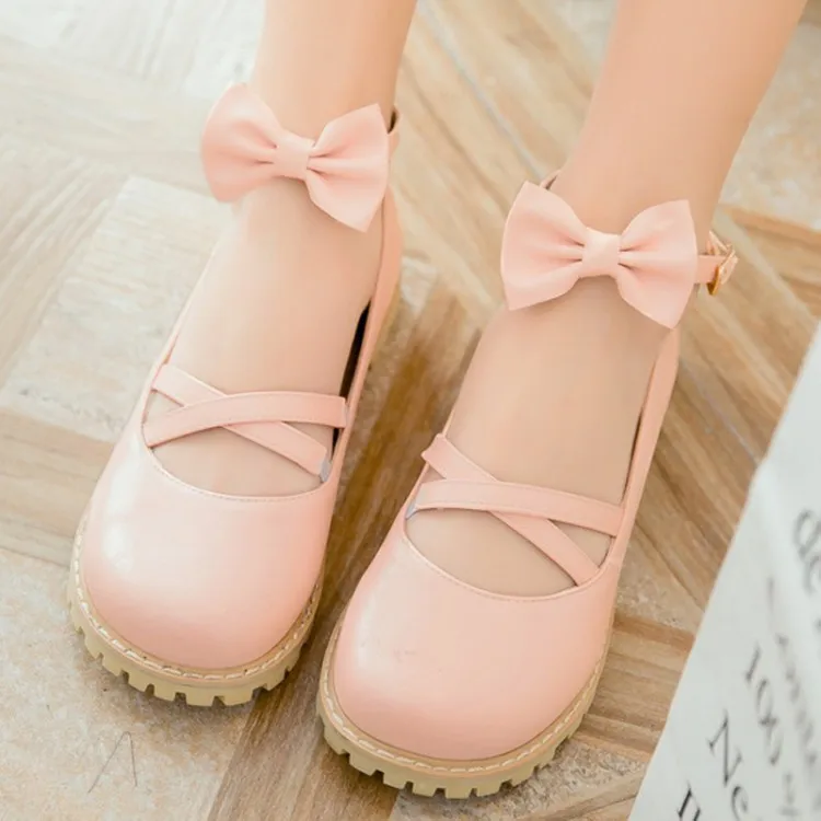 

Japanese soft sister Lolita lolita flat bottom strap bow COS round head student princess women's shoes big boy