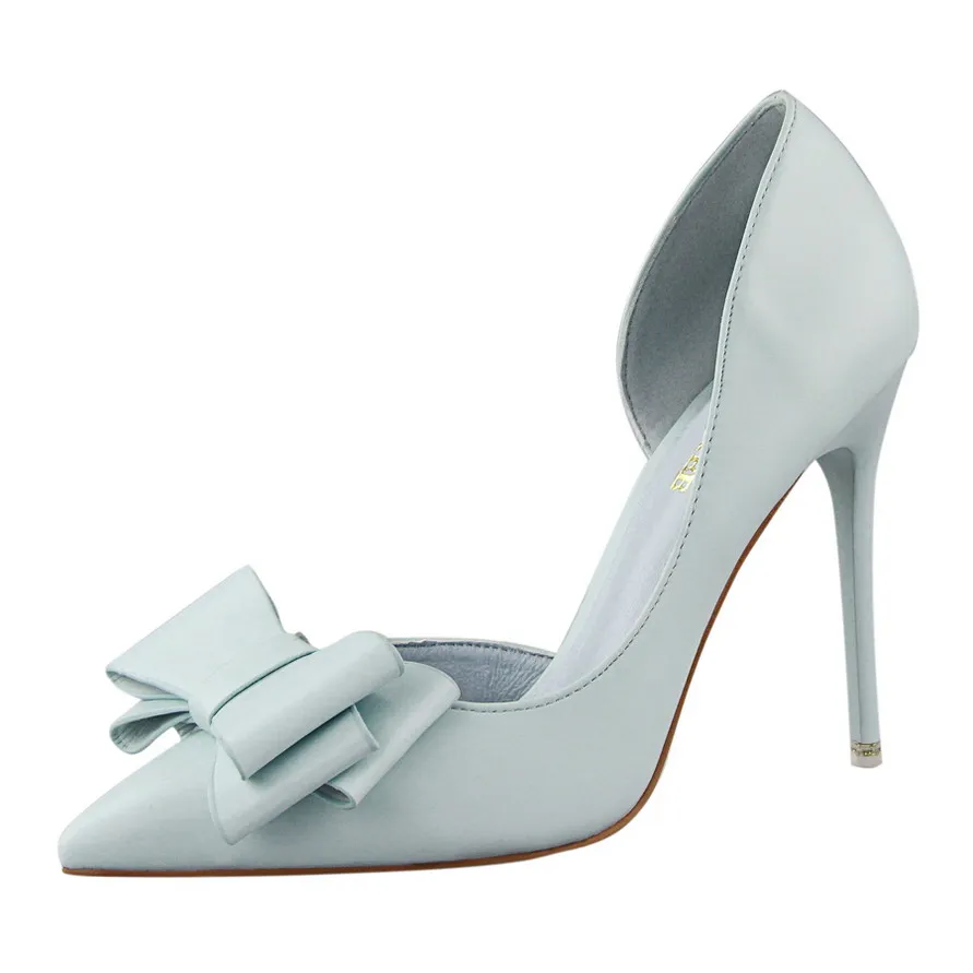 2019 Fashion Delicate Sweet Bowknot High Heel Shoes Side Hollow Pointed Women Pumps Pointed Toe 10.5CM thin Dress Shoes