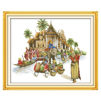 

Joy Sunday crossstitch kits Thai ambiance scene kids toy DMC14CT 11CTcottonfabric baby room home decoration painting wholesale