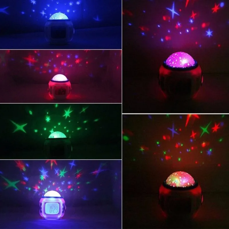 Multifunktion светодиодный Звездный Buntes Nachtlicht с изменением цвета цифровой светодиодный Projektor Wecker будильники