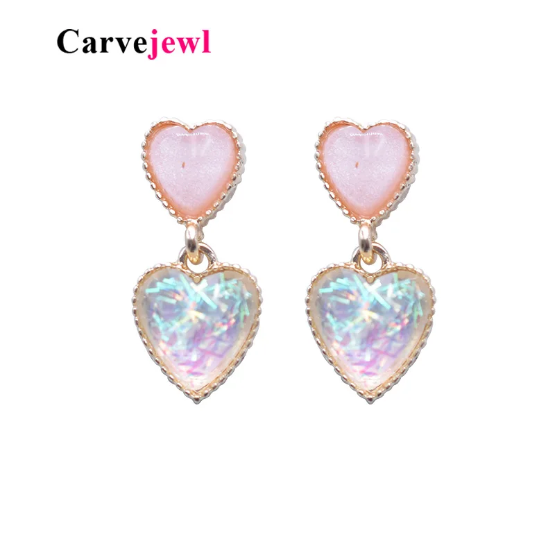 

Carvejewl drop dangle earrings glitter resin double heart pendant Korean earrings plastic post anti allergy wholesale earrings