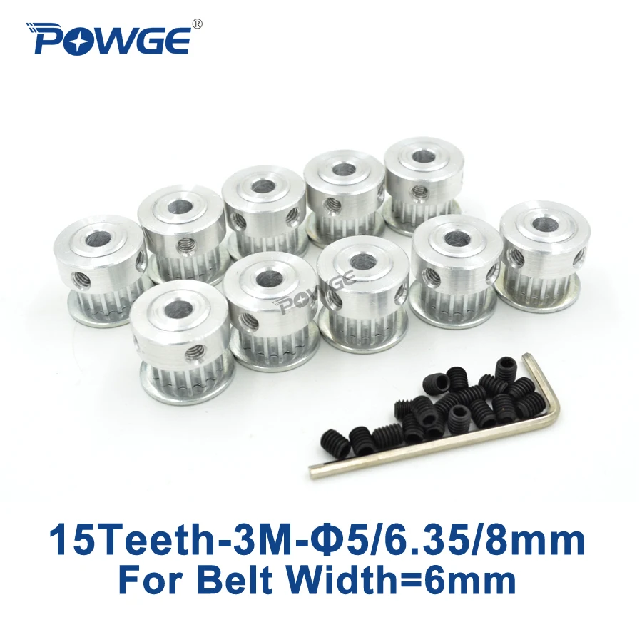POWGE 10pcs 15 Teeth HTD 3M Timing Pulley Bore 5mm 6.35mm 8mm for Width 6mm synchronous belt HTD3M Belt pulley 15Teeth 15T | Обустройство