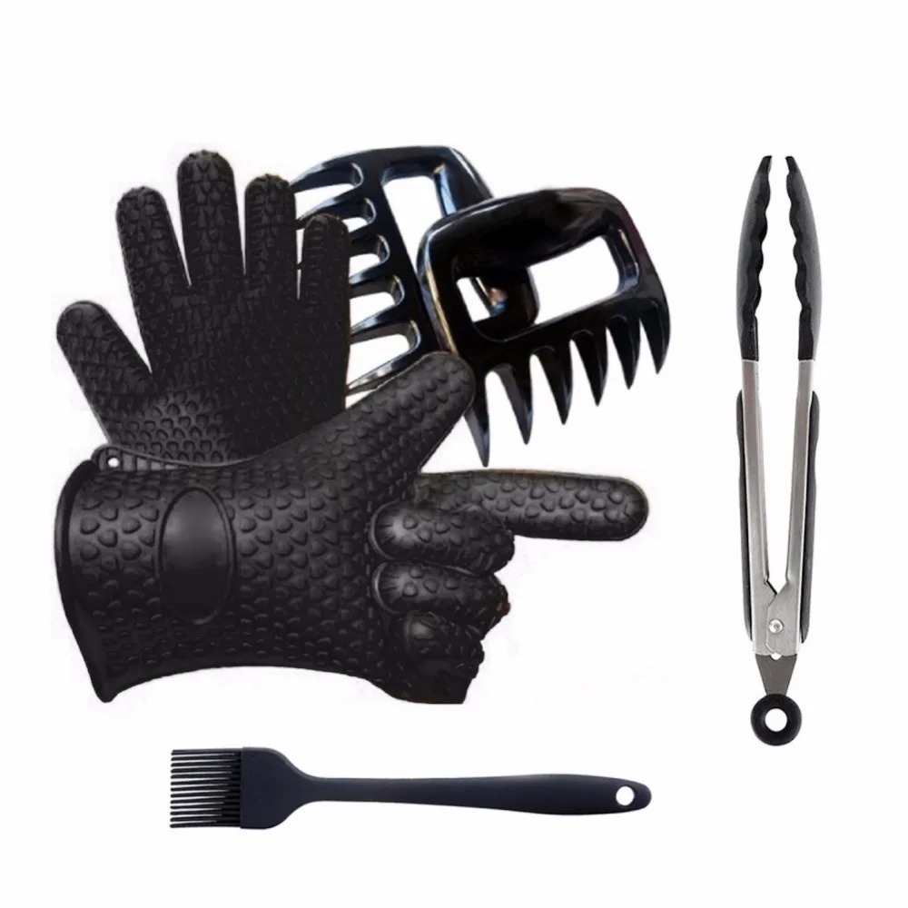 4PCS set Heat Resistant Silicone Kitchen barbecue BBQ /Cooking Gloves