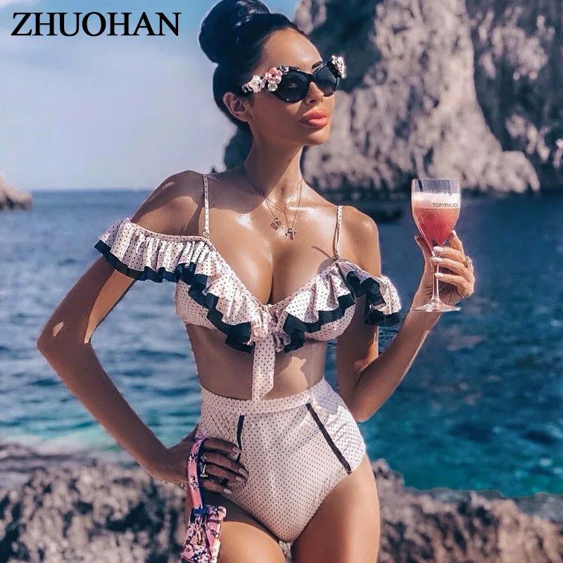 

Dot High Waist Bikini 2019 New Ruffles Solid Bathing Set Biquini Push Up Sexy Swimsuit Swimwear Women Bikinis High Waist Biquini