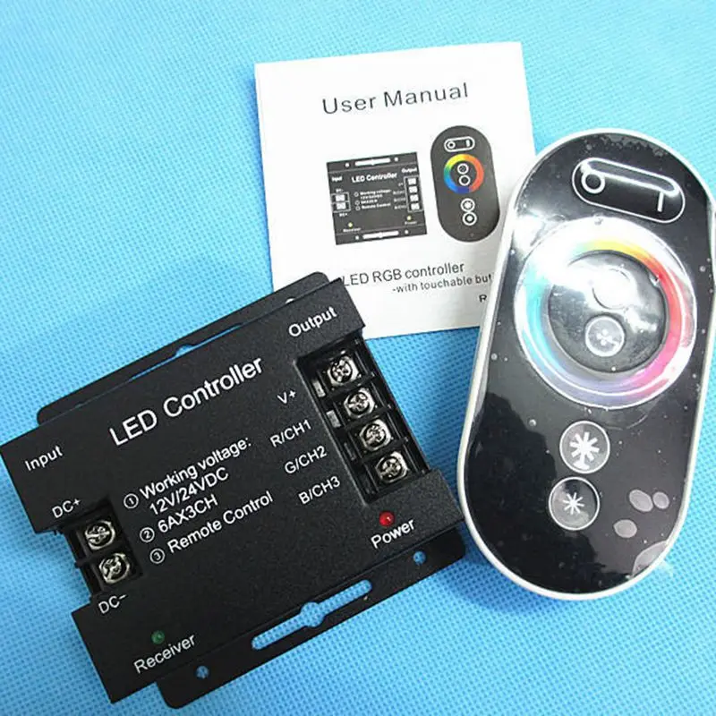 Comprar 12 24V 18A remoto RF inalámbrico Pad táctil Panel RGB LED controlador controles para 5050 de 3528 RGB de luz controlador RGB
