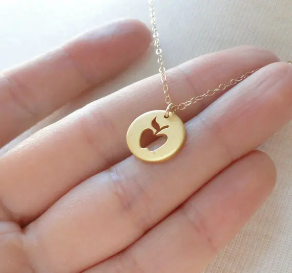 

30PCS Cute Outline Apple Necklace Simple Funny Fruit Necklace Teacher Mentor Necklaces Circle Disc Necklaces for Party Gifts