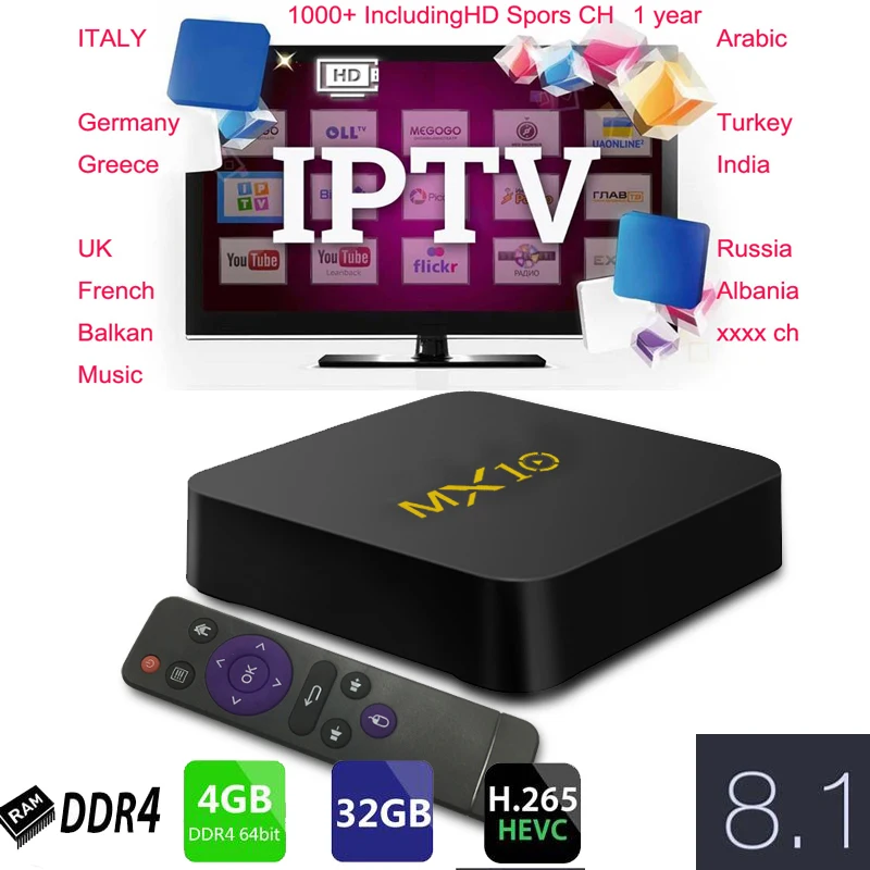 

iptv subscription 1 year android 9 tv box mx10 DDR4 4GB 32GB 18.0 RK3328 Quad Core 64bit usb3.0 no bluetooth tv box