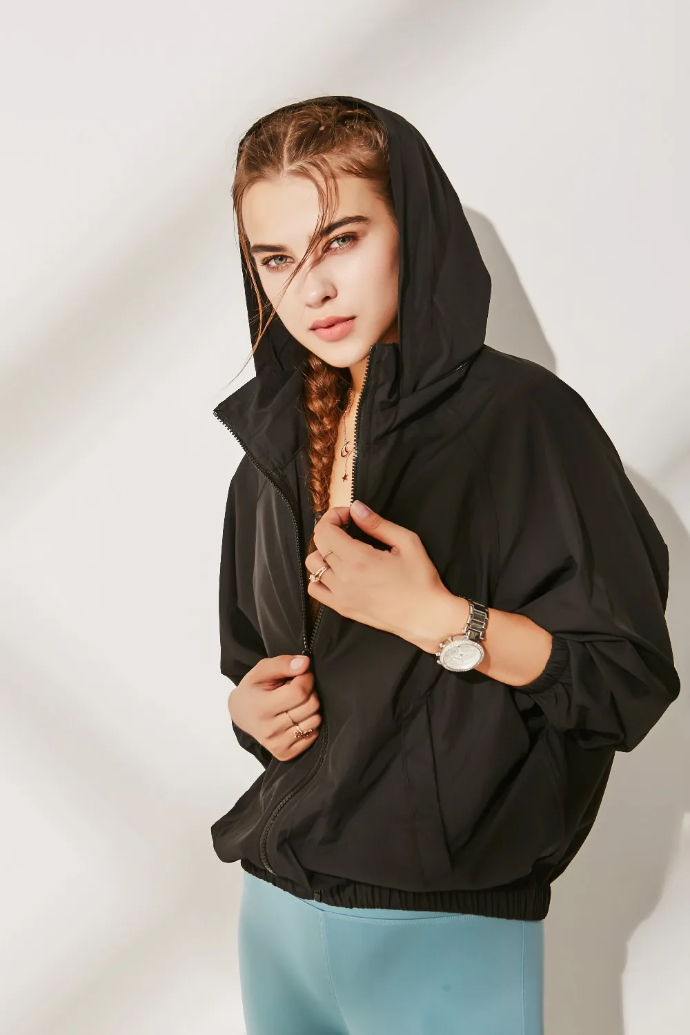Womens Running Top Long Sleeve Sun Protection Jacket Sports Wear For Women Gym Quick Dry Breathable Hooded Zipper Coat (62)