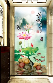 

3d room wallpaper custom mural non-woven Wall sticker Chinese lotus pond moonlight porch painting photo wallpaper for walls 3d