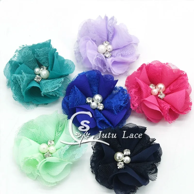 2.5''pearl rhinestone chiffon lace flower (5)