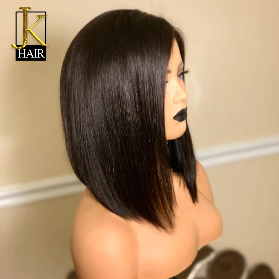 13*4 Lace Front Human Hair Wigs For Women Black Brazilian Remy Hair Human Hair Short Straight Bob Wig Bleached Knots JK Elegant