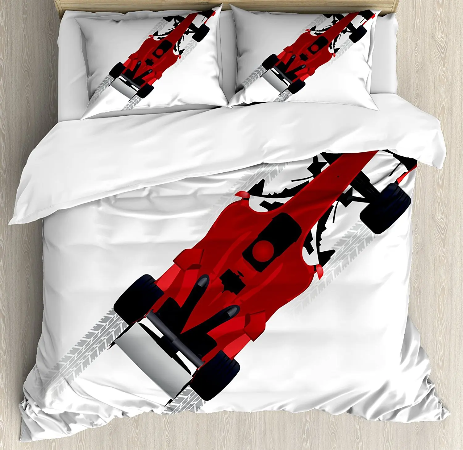 Cars Duvet Cover Set Formula Car on Speedway Championship Fast Performance Rally Strong Vehicle Decorative 4 Piece Bedding | Дом и сад