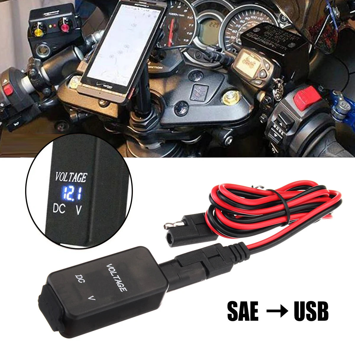 12V Motorcycle SAE to USB Dual Ports Cable Adapter Car