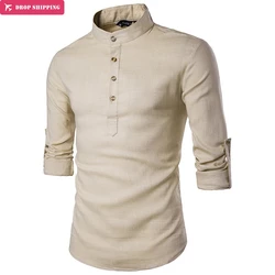 New casual fashion 4 colors Men Cotton Linen Blends long sleeved solid color Shirts Men's Plus Size Men Shirts New casual fashion 4 colors Men Cotton Linen Blends long sleeved solid color Shirts Men's Plus Size Men Shirts