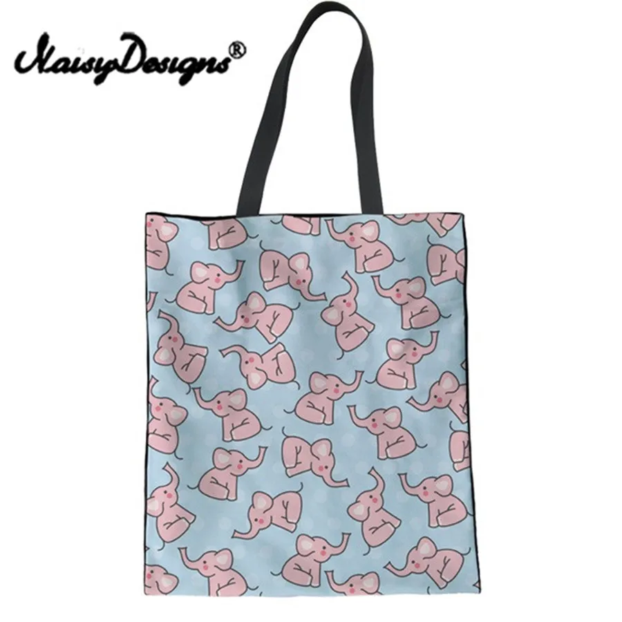 Бесшумный дизайн холщовая женская сумка для покупок милый мультяшный слон печатная Женская сумочка, сумка женская сумка многофункциональная