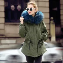 Женские парки, зимнее армейское зеленое белое пуховое пальто, большой натуральный меховой воротник, толстая куртка, верхняя одежда, Женская парка