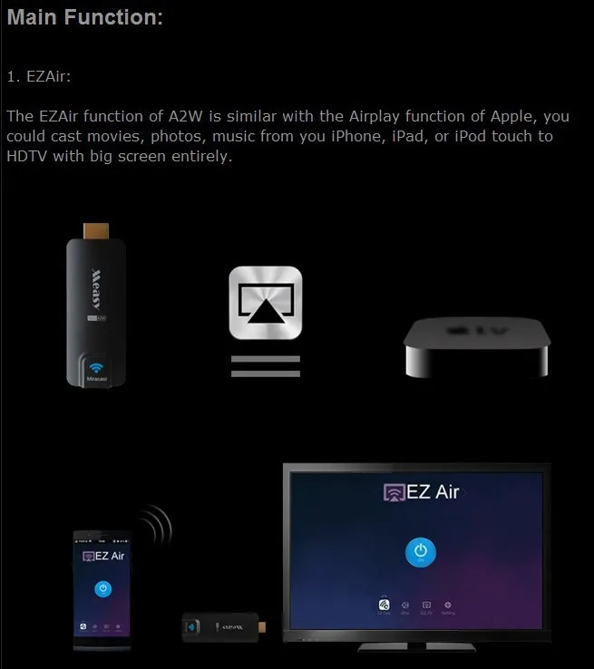 Latest! Measy Miracast Wireless TV Dongle Receiver WIFI Chromecast AirPlay EZCast A2W 1080P HDMI Adapter for Android IOS Windows