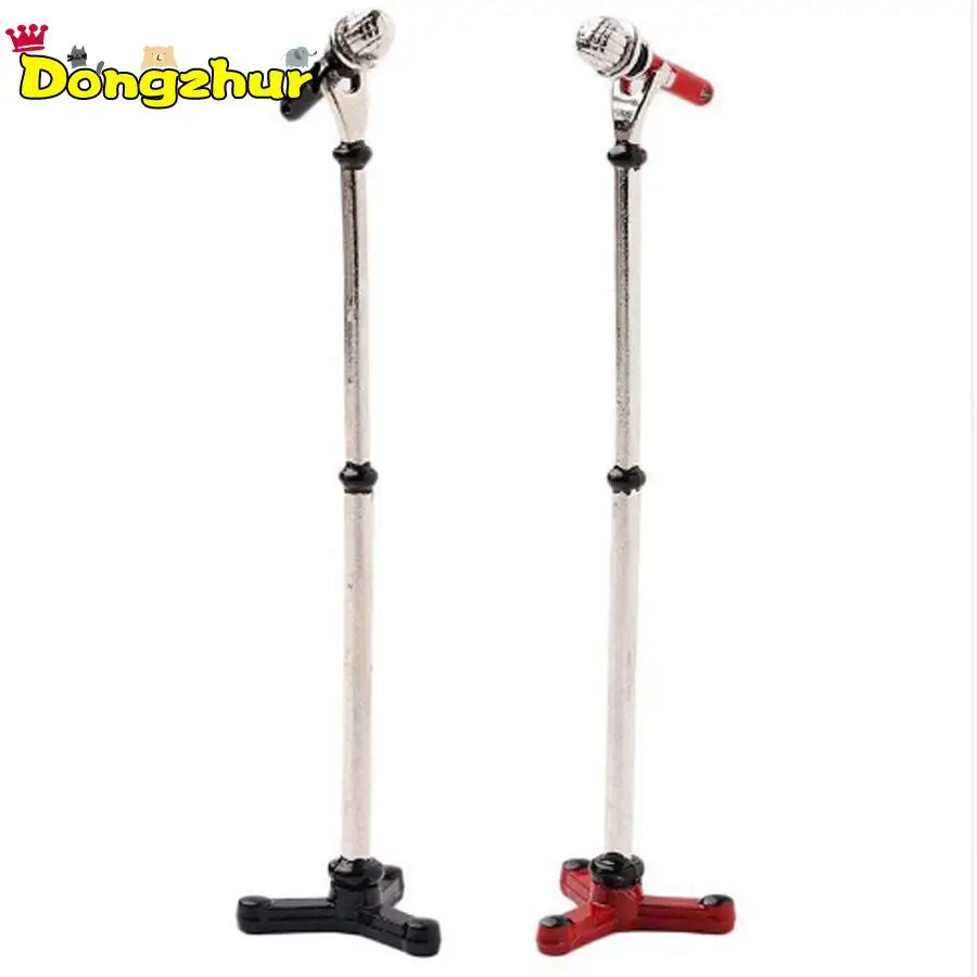 1 Set (Stand + Microphone) Mini Metal Alloy Microphone Model 1:12 Doll House Dollhouse Miniature Furniture Cute Accessories New