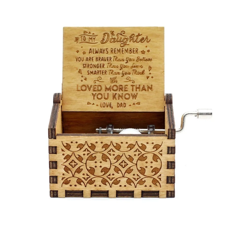 

Hot My Sun Theme Wooden Hand Crank Music Box LOVE DAD And LOVE MOM Music Antique Carved For Mom And Dad Gifts Holiday Gift