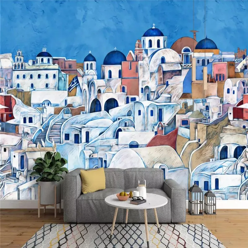 

Hand-painted colored house murals background wall professional production wallpaper murals custom photo wallpaper