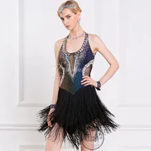 Лоскутная Черный рукавов Холтер вырез на спине кисточкой Румба ча-ча танго сальса Костюмы для латиноамериканских танцев Танцы конкурс платье rihinestone