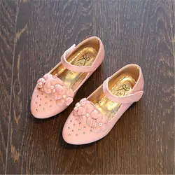 2017 новых детских shoes весна девушки flat dance shoes цветы принцесса мелкая рот случайные shoes Производительности Студент Обувь
