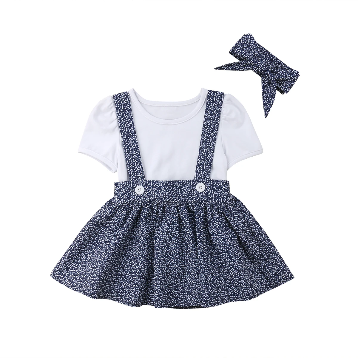 

Newborn Infant Baby Girls Clothes Set T-shirt Tops Skirt Overall Floral Headband 3PCS Clothes Set Outfits Casual Toddler 6M-5T