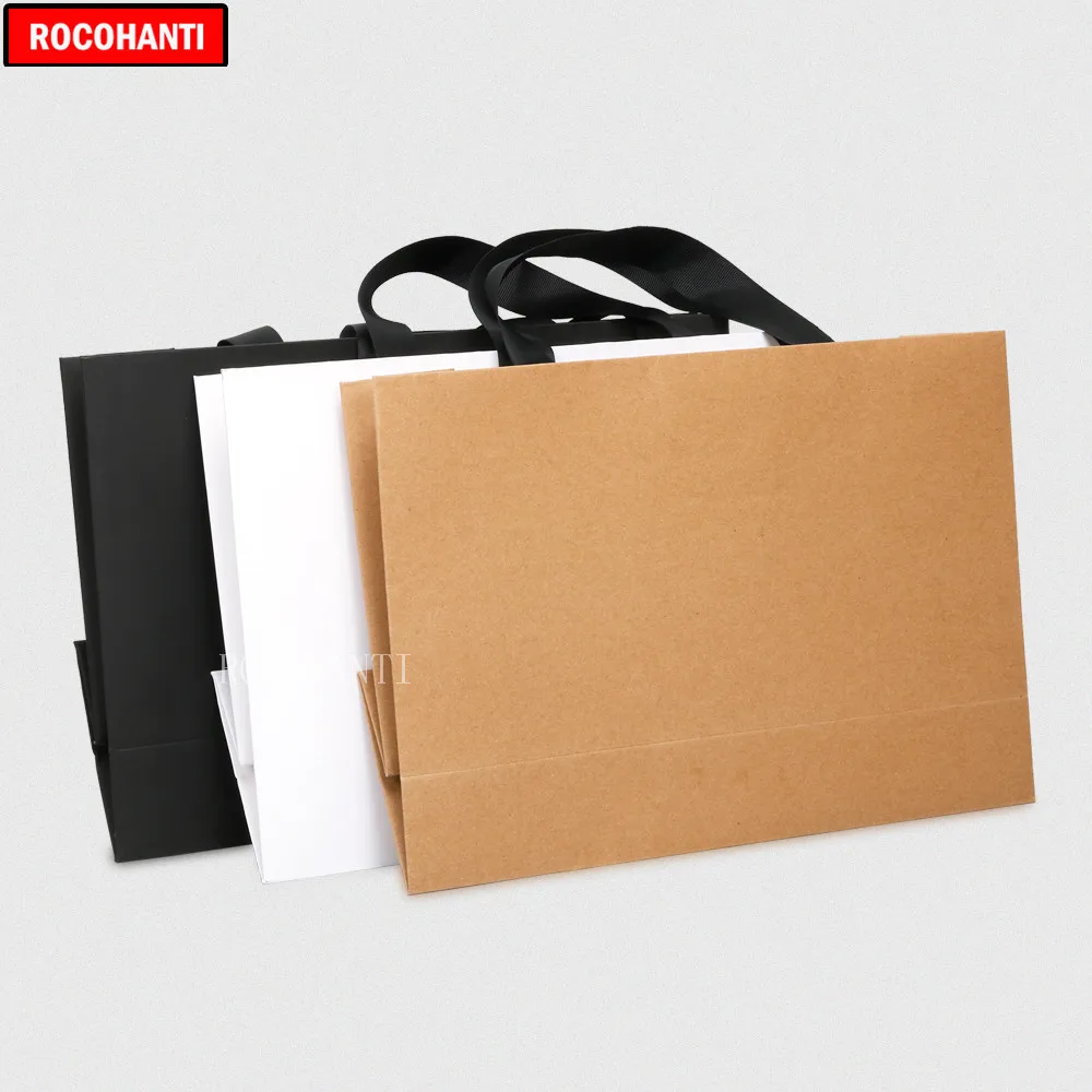 50pcs Custom Logo Paper Shopping Bag With Ribbon Handle for