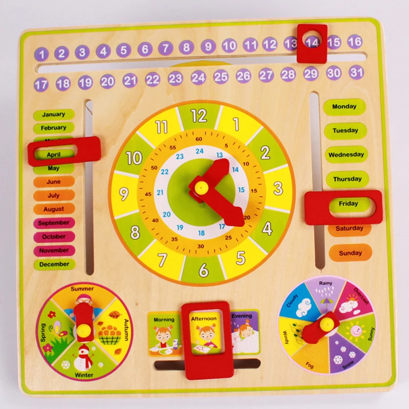 

Magnetic Calendar Multifunctional Clock Wooden Animal Educational blocks toy with weather month week season cognition