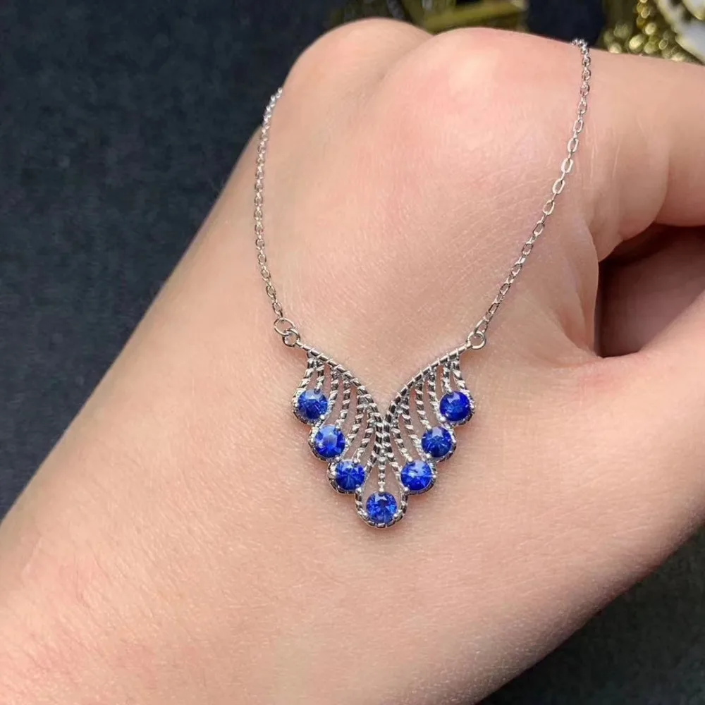 Collier pendentif saphir bleu naturel S925 argent collier de pierres précieuses naturelles élégant