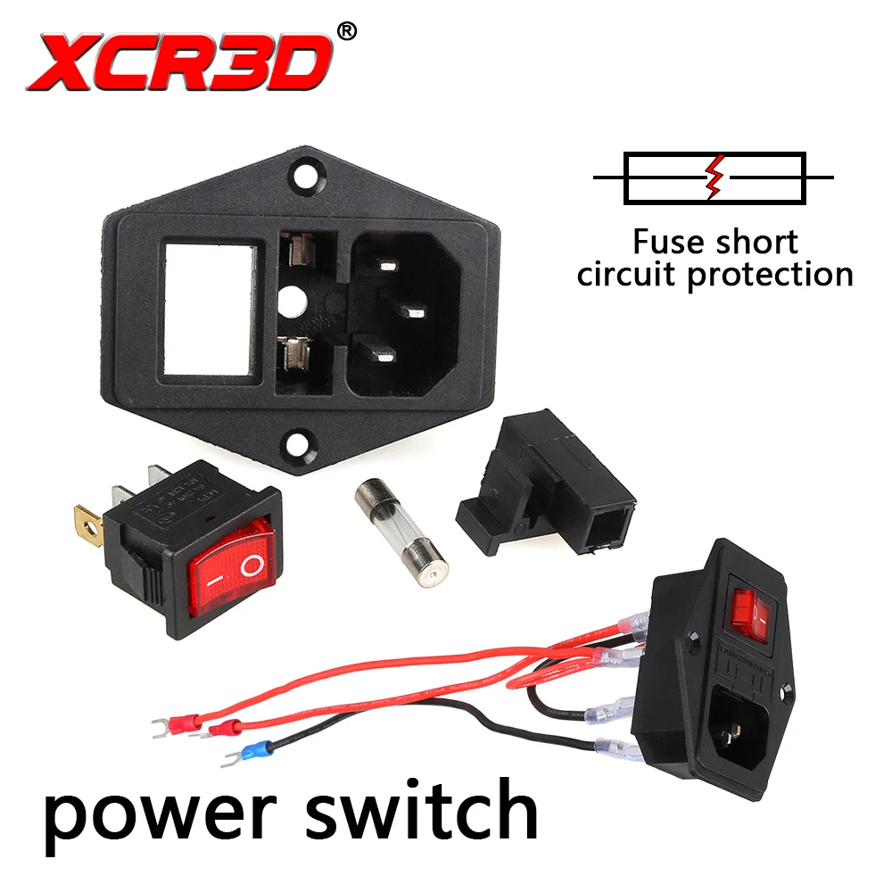 Kopen XCR3D schakelaar 3D Printer accessoires 220 v 110 v 10A zekering draad veiligheid schakelaar korte huidige bescherming systeem