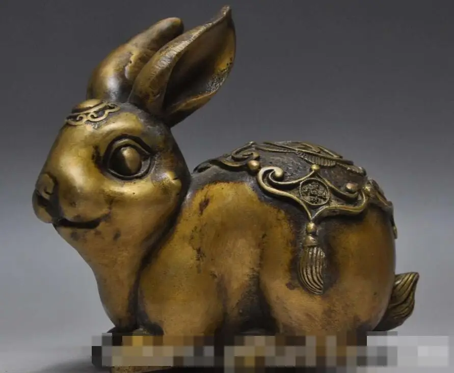 

S5008 Chinese fengshui Bronze copper Good luck Wealth Cute Rabbits auspicious Statue