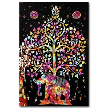 

NICOLESHENTING Elephant and Tree - Psychedelic Trippy Art Silk Fabric Poster Print Abstract Wall Picture Living Room Decor
