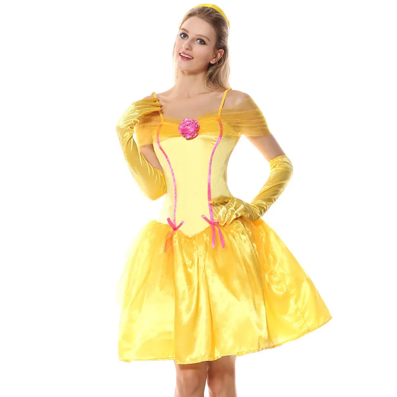 Костюмы на Хэллоуин для женщин Красавица и Чудовище Аниме Косплей Дисней Принцесса Белль платье Желтый с открытыми плечами платье для взрослых