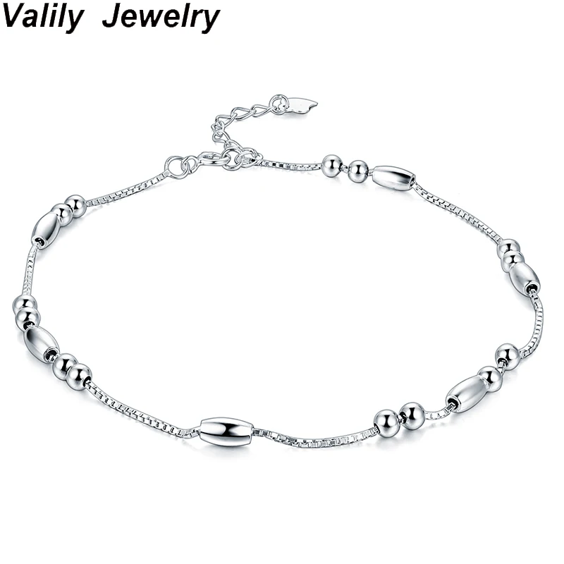 Valily 925 серебряные браслеты на ногу для женщин модные простые бусины Шарм ножные браслеты подарок на праздник свадебные украшения для женщин