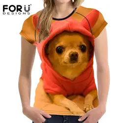 FORUDESIGNS/3D животных Чихуахуа для женщин летние повседневные футболки Бодибилдинг s рубашки для девочек Fit топы Roupa Feminina лето