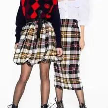 Женская шерстяная юбка миди из твида в клетку, украшенная бусинами, длинная юбка с разрезом сзади, роскошный дизайн 2018FW