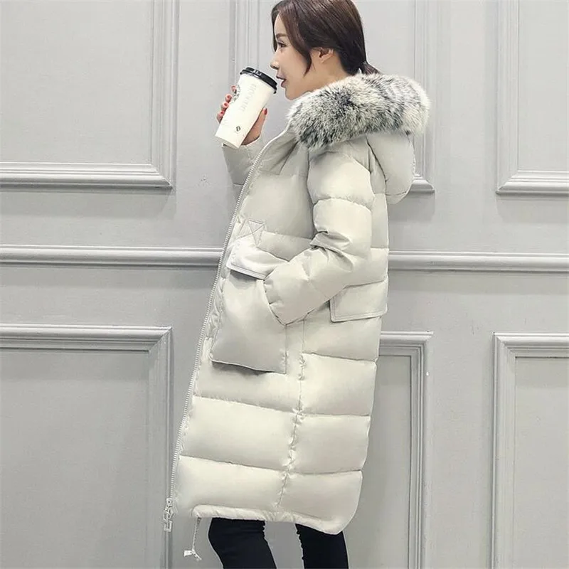 

Down Jacket Winter 2017 Korean Medium Long Loose Hooded Collars Warm White Duck Down Plus Size 4XL Down Jacket Women Coat BH055