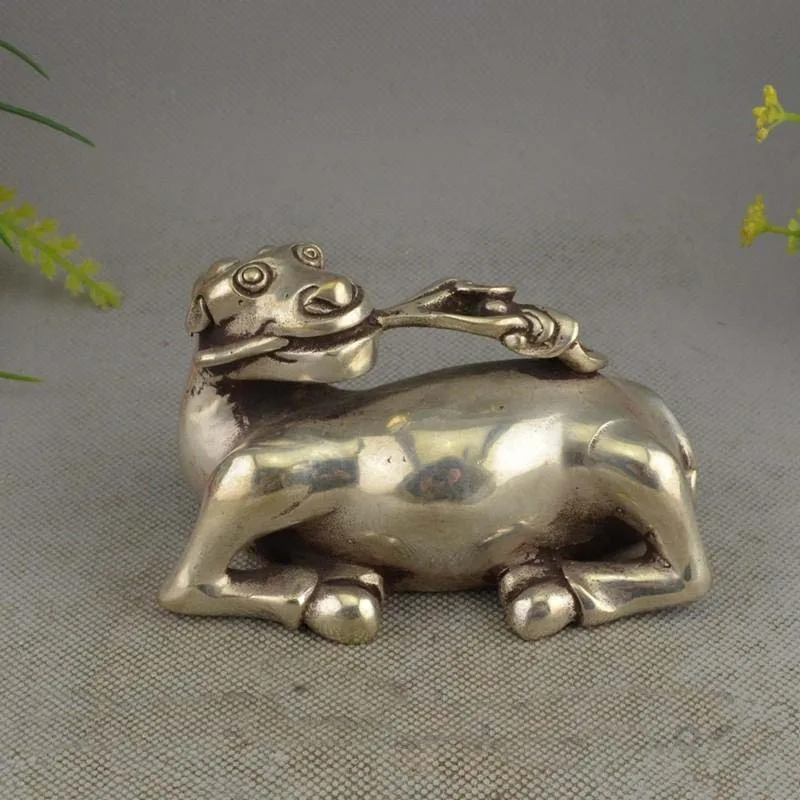 

Folk Chinese Fengshui Silver Zodiac lucky Sheep Goat Animal Statue Figurine