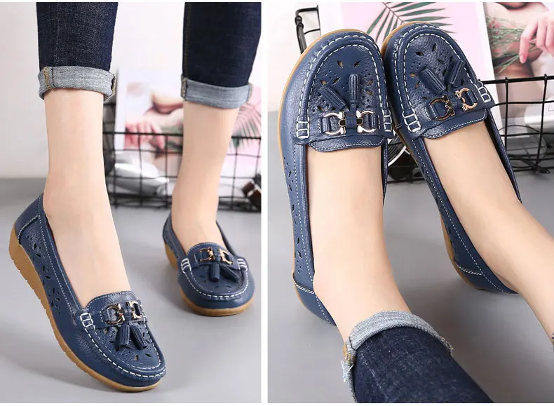 Casual shoes flats female fashion women summer genuine leather slip on women shoes loafers solid comfortable shoes woman