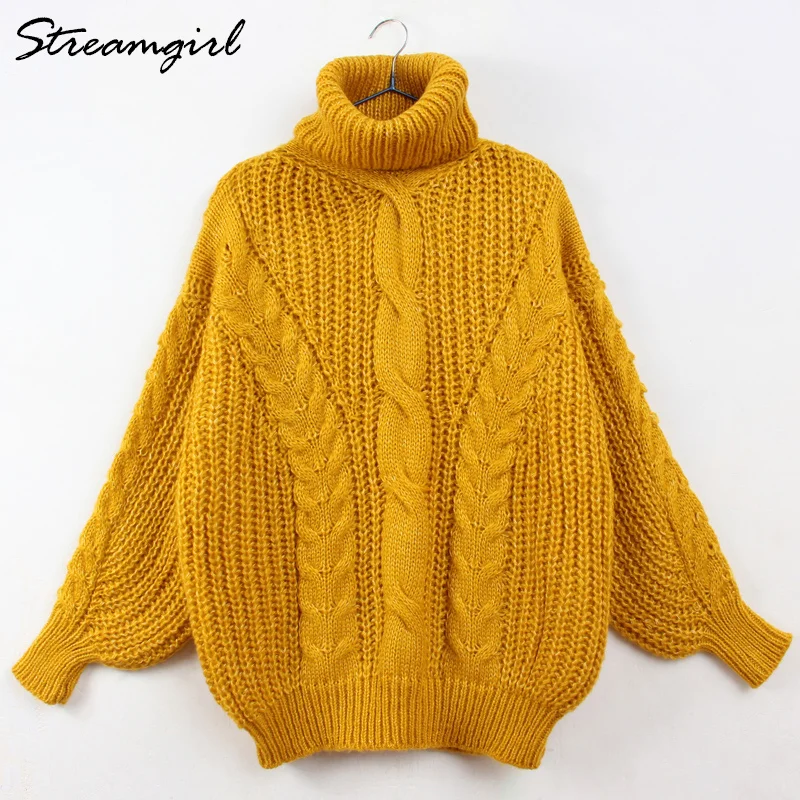 Turtleneck Women Oversized Sweaters And Pullovers Yellow Sweater Truien Womens Sweaters 2018 Winter Pull Femme Warm Sweater