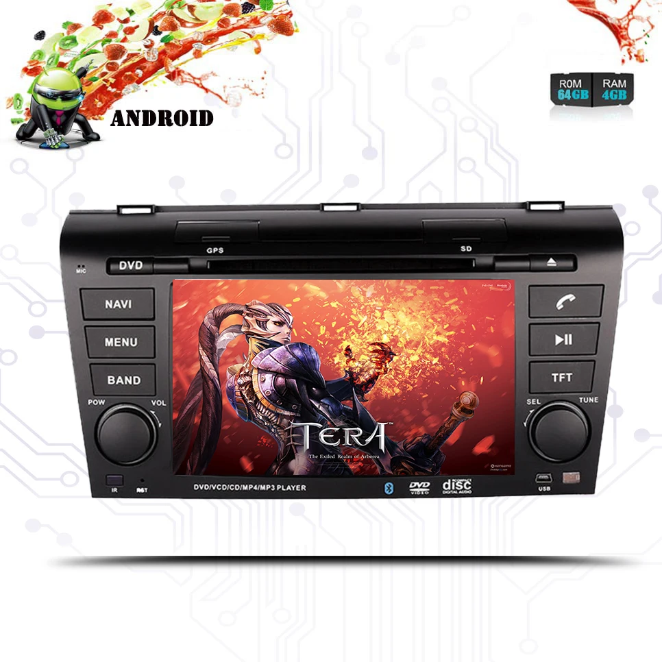 Perfect Android 9.0 2Din 8" Car DVD Multimedia Player For 2004 2005 2006 2007 2008 2009 Mazda 3 Octa-core 1024*600 GPS Wifi Stereo Audio 5