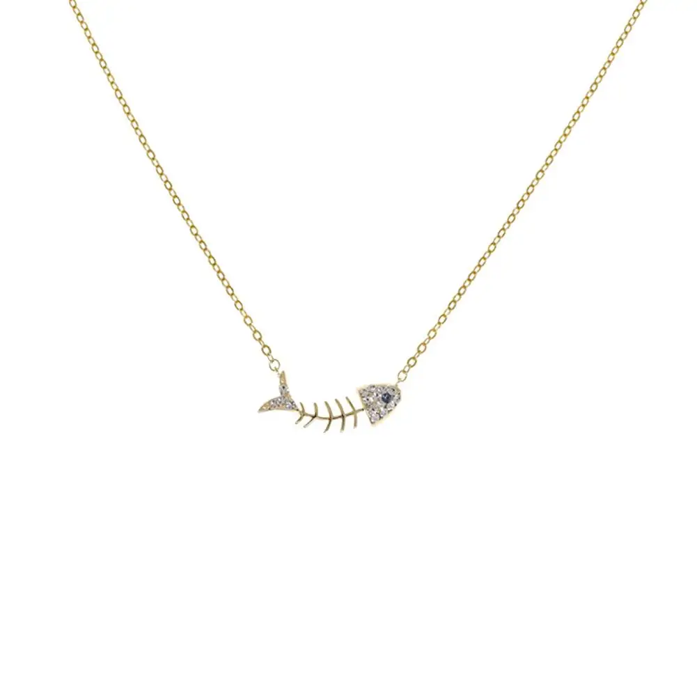 Classic Exquisite Fishbone Pendant Rhinestone Inlaid Collarbone