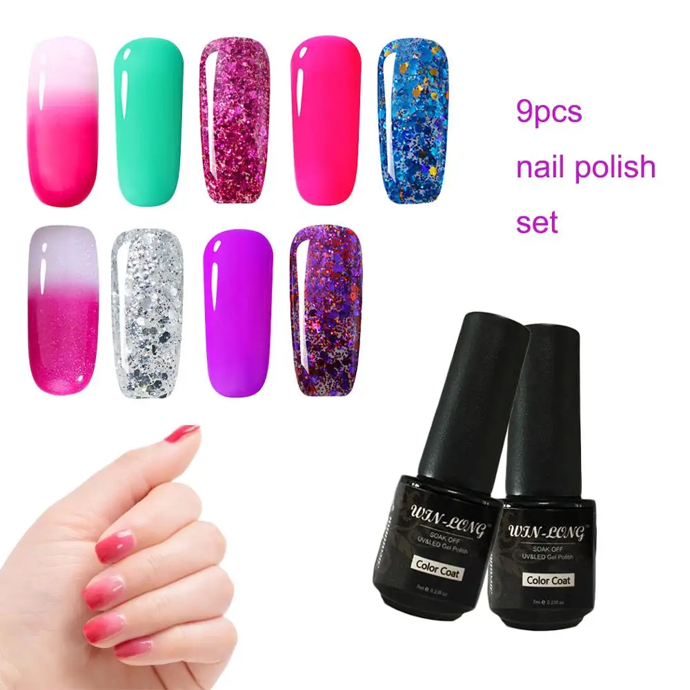 9 Pcs/lot Soak Off Nail Gel Polish Kit Manicure Soak Off Gel Nail Vanishes Base Top Gel Nail Polish Manicure Art Tools Sets Kit