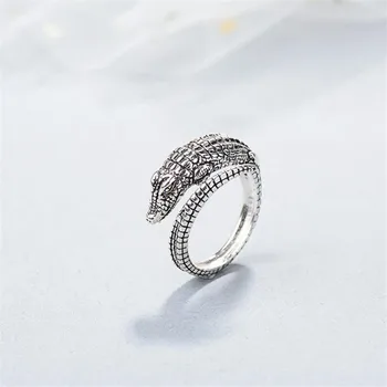 

New Creative Retro Cute Animal 925 Sterling Silver Jewelry Personality Crocodile Exquisite Evil Fish Opening Rings SR408